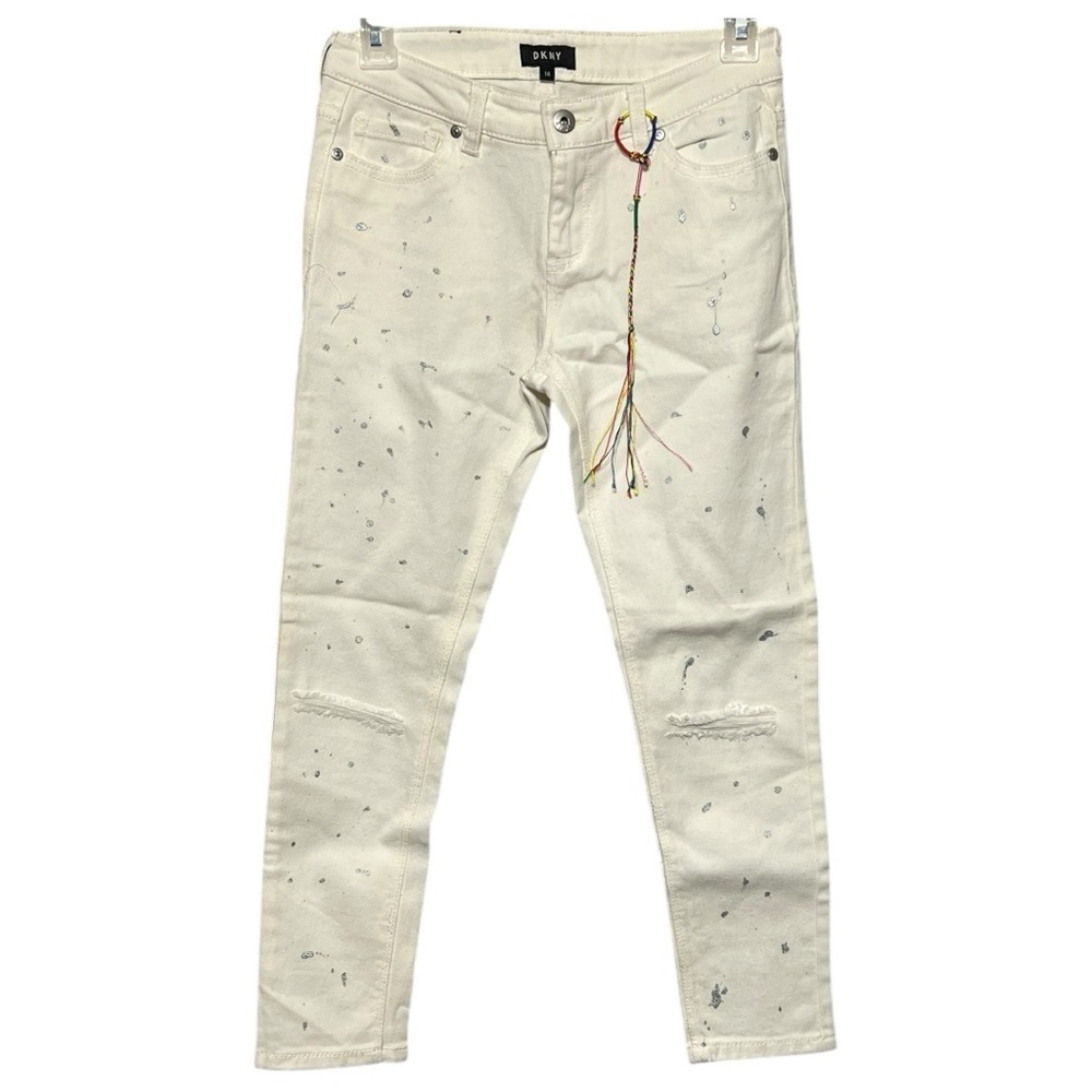 DKNY Silver Speckled Distressed White Denim Skinny Jeans Girls Size 14